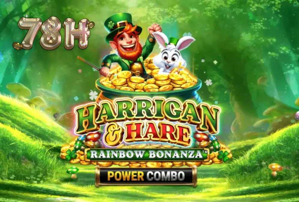 Interface colorida e vibrante do jogo Harrigan & Hare Rainbow Bonanza Power Combo